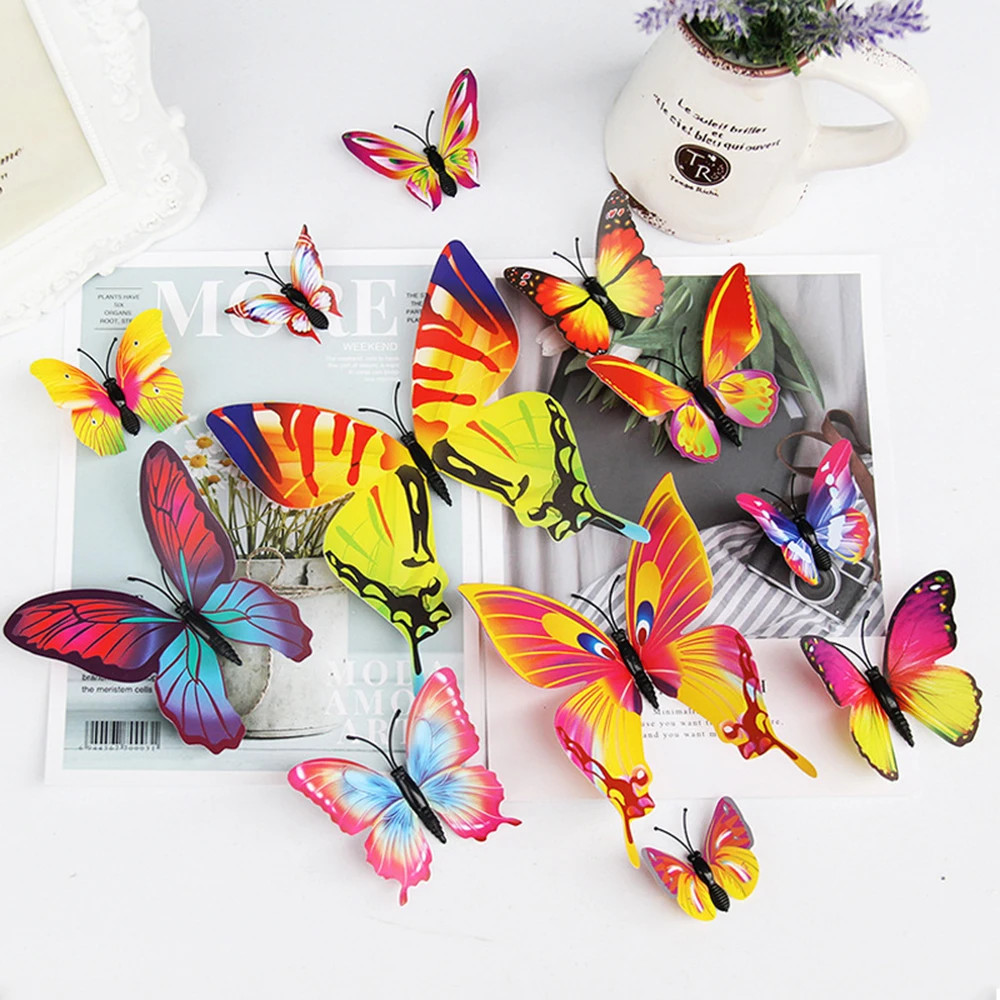 12Pcs 3D Butterfly Wall Stickers Diy Stationery Sticker Handmade Craft Supplies