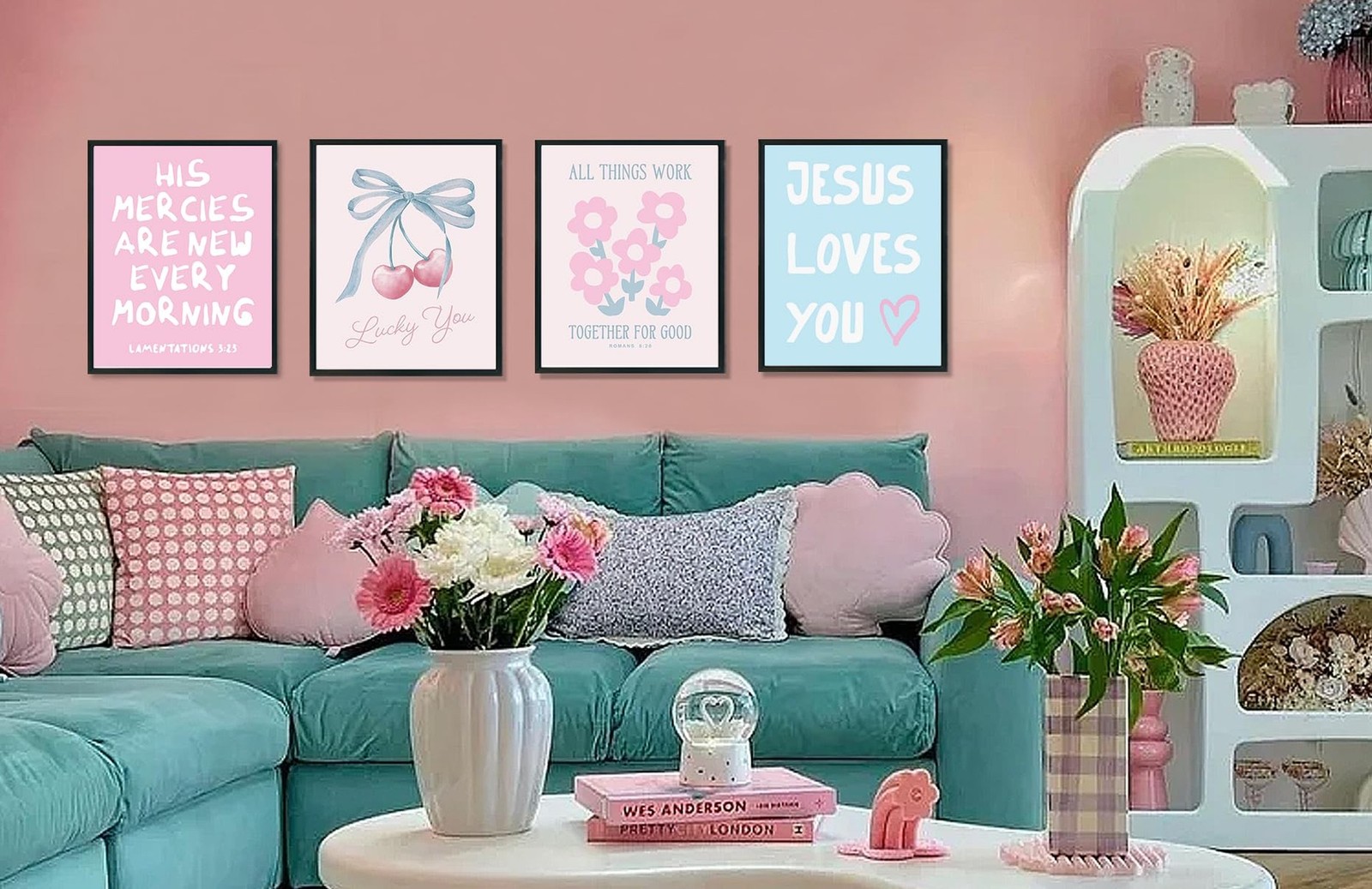 ULEGIE Coquette Blue Bow Jesus Wall Art Posters Decor Set of 4, Blue Coquette…