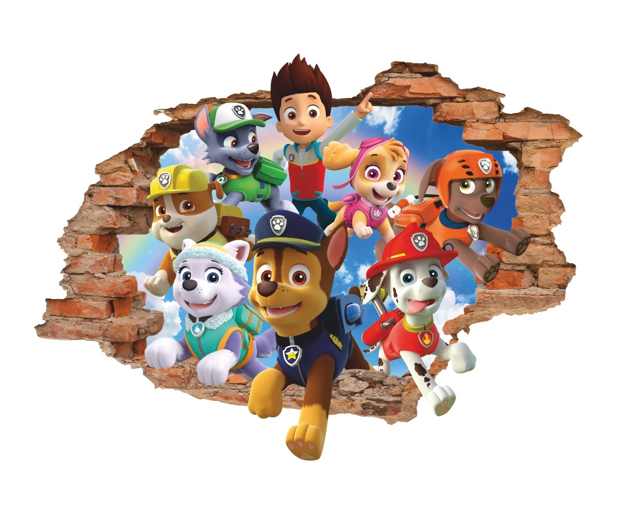 Puppy Patrol 3D Wall Decal, Cartoon Wall Sticker, Removable Vinyl Sticker