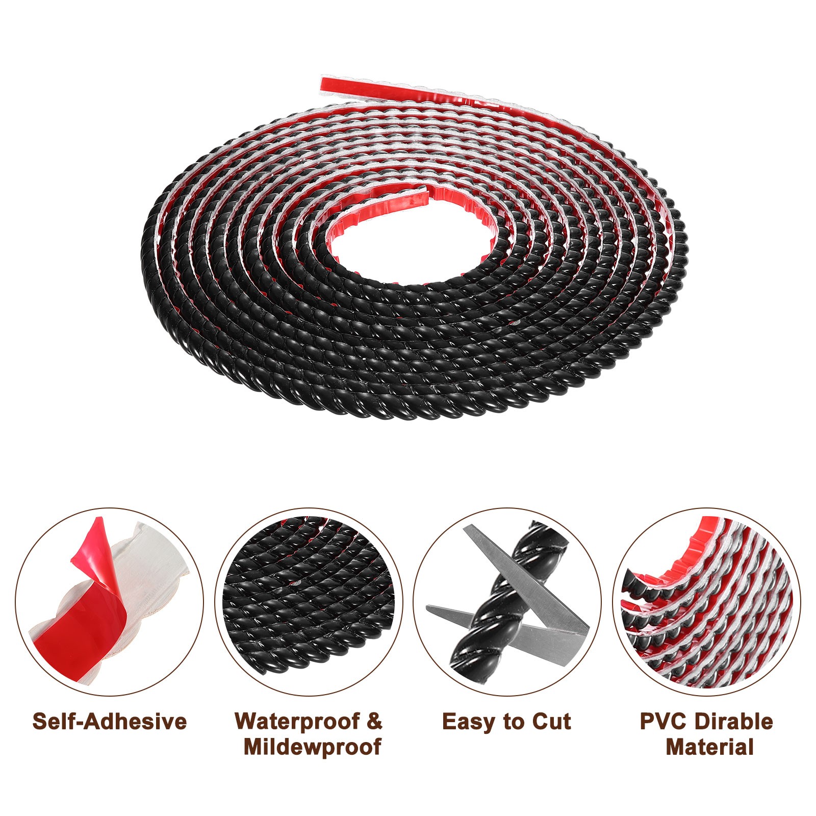 Flexible Wall Trim Molding Trim 16.4Ft x 0.39 Inch Adhesive Line Black