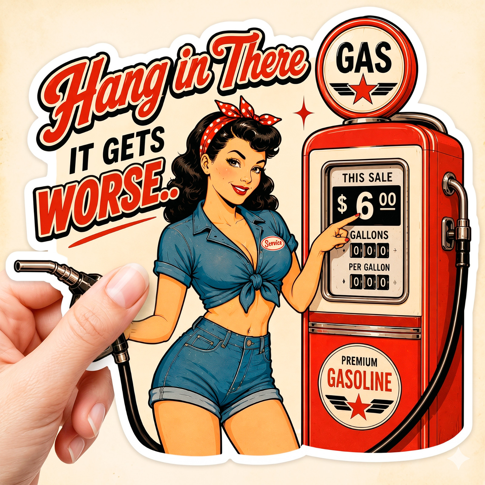 Retro Funny Gas Prices Sticker 3.5” Car Decal Sarcastic Pin Up Vinyl USA Humor
