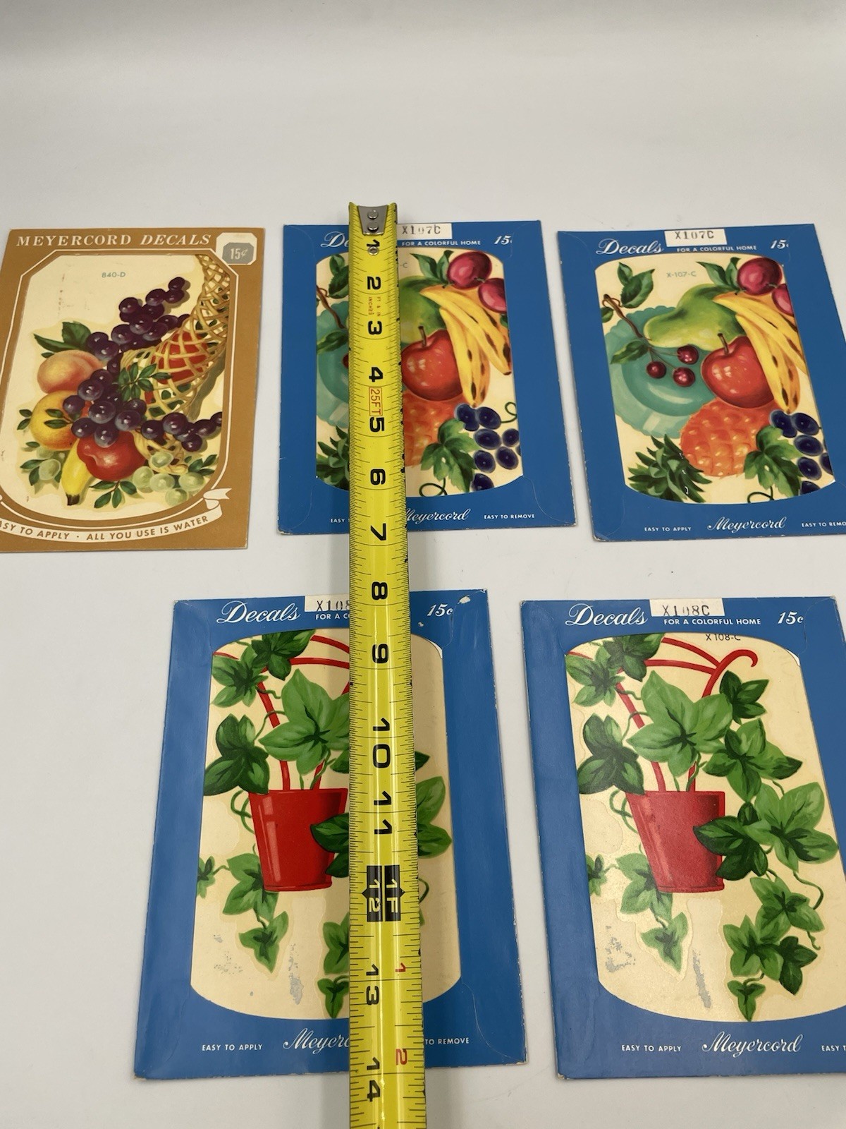 5 Vintage Meyercord Cornucopia Fruit/Floral Decals Lot 1950s Kitchen Decor A8