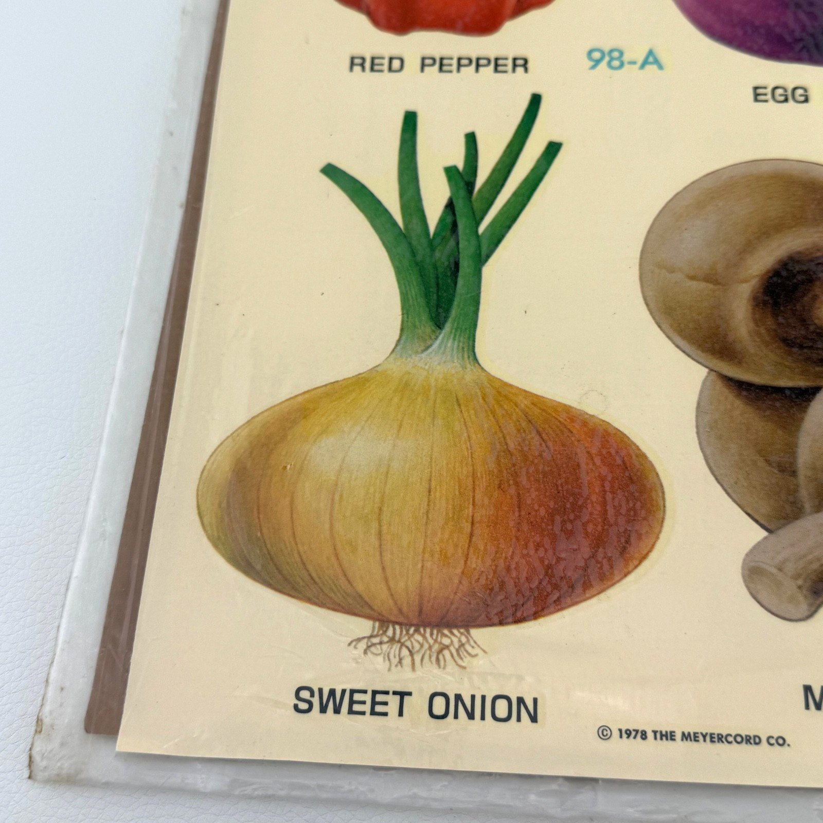 1978 Vtg Large 5" Craft Decals Mushroom Eggplant Pepper Onion Meyercord 98-A NOS