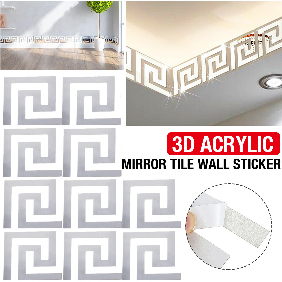 10-30PCS 3D Acrylic DIY Mirror Tile Wall Sticker Removable Decal Art Mural Decor