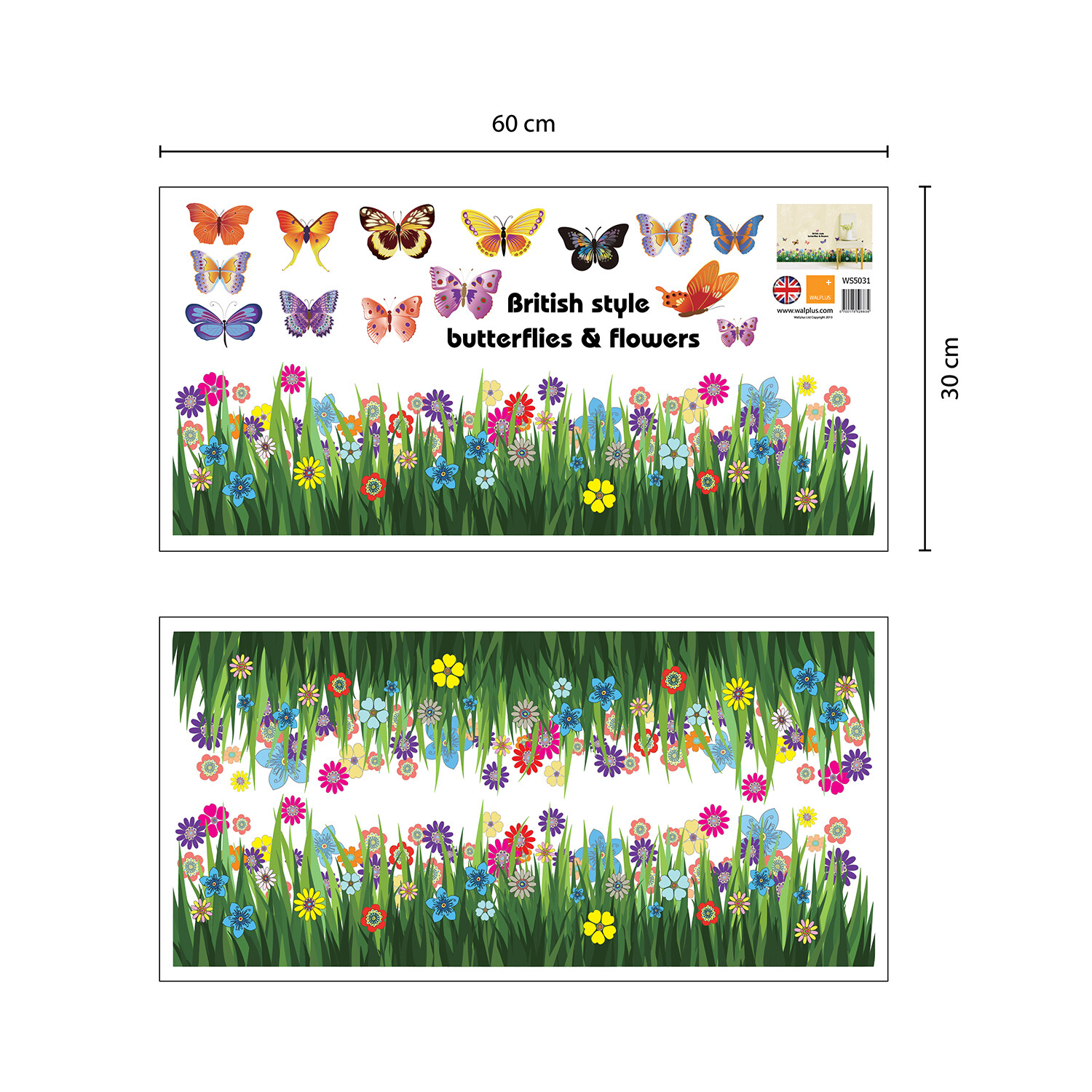 Walplus Spring Colorful Butterflies Grass Wall Stickers Decal Nursery Room Decor