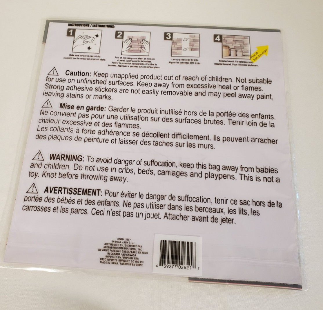 6 Tool Bench Hardware Self-Adhesive Wall Tile-Easy-Peel & Stick-12"x12" each New