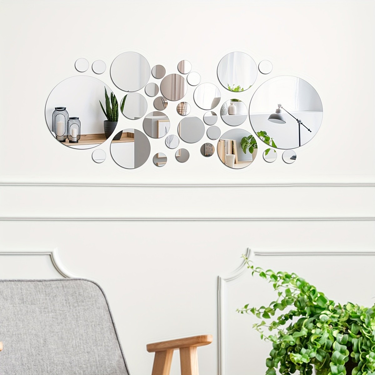 Reusable Self Adhesive Mirror Tiles Lightweight Hallway Background Wall