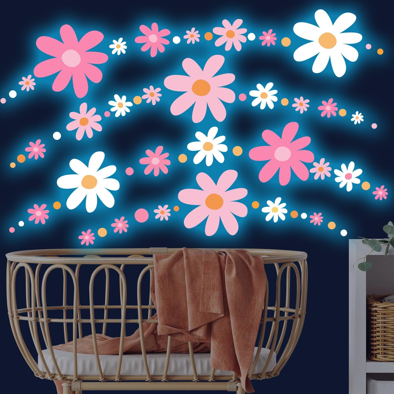 Glow in The Dark Big Daisy Wall Decals，Glowing Luminous Large Cute Daisy Wall…