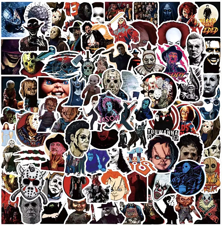Horror Movie Character & More Stickers 25pc LOT Random Color and B&W Scary