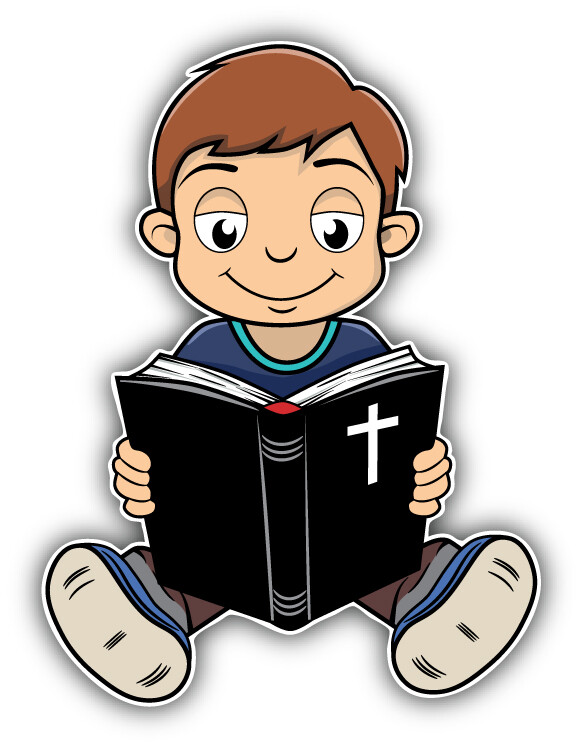 Boy Reading Bible Religion Car Bumper Sticker Decal "SIZES"