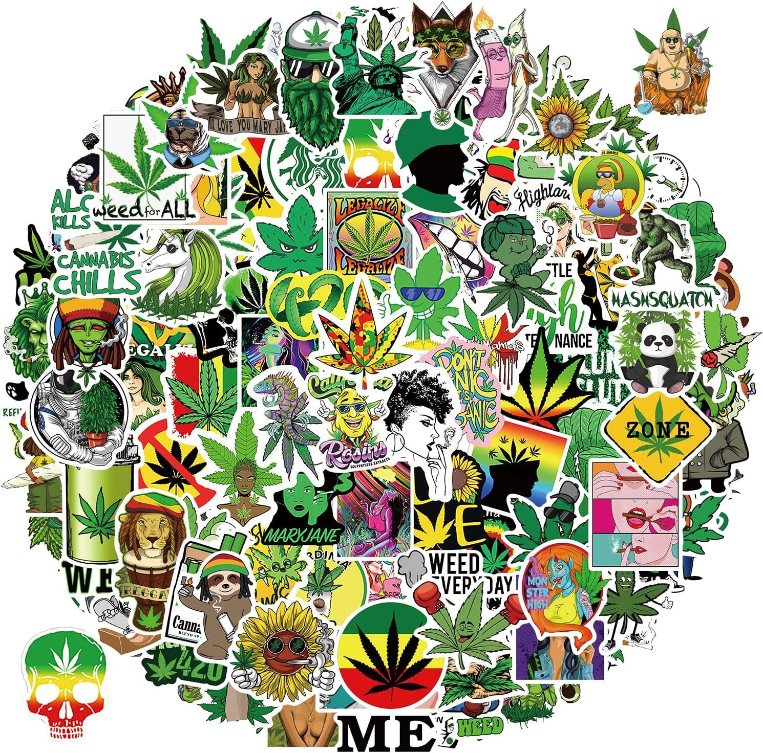 200pcs Weed Stickers 420 Funny cannabis Character Smoking Marijuana Hippie Decal