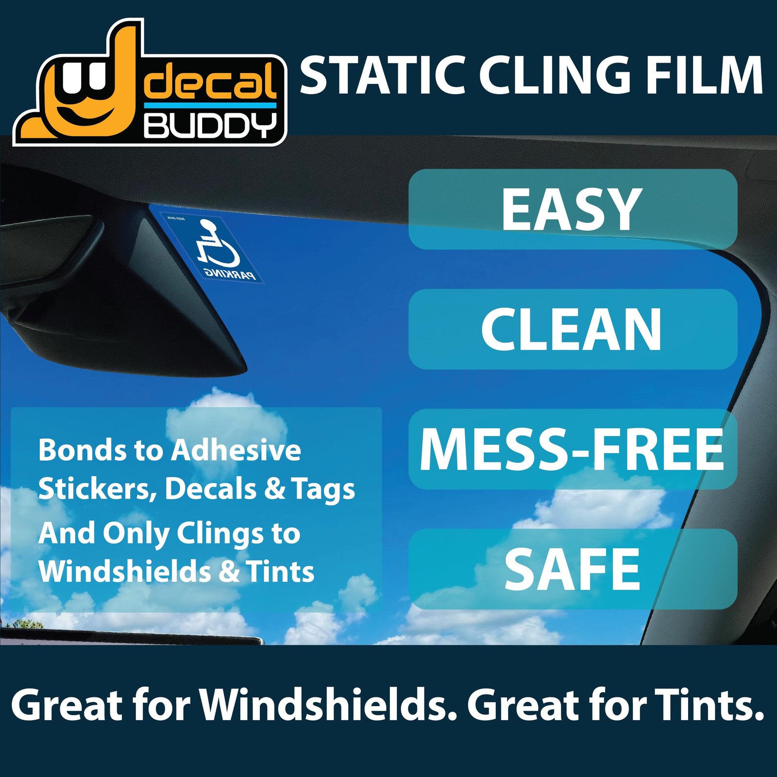 Windshield Sticker Decal for Easy Application, Removable, No Residue, 6 Sheets