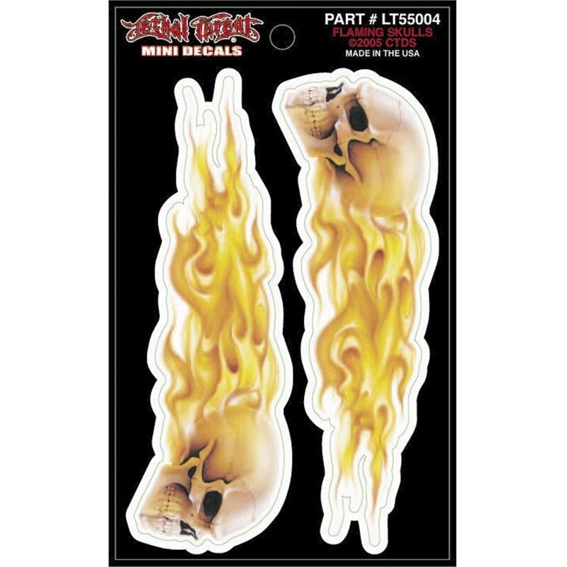 NEW LETHAL THREAT FLAMING SKULL LEFT/RIGHT MINI DECAL STICKER 2.75"x3.5" LT55004