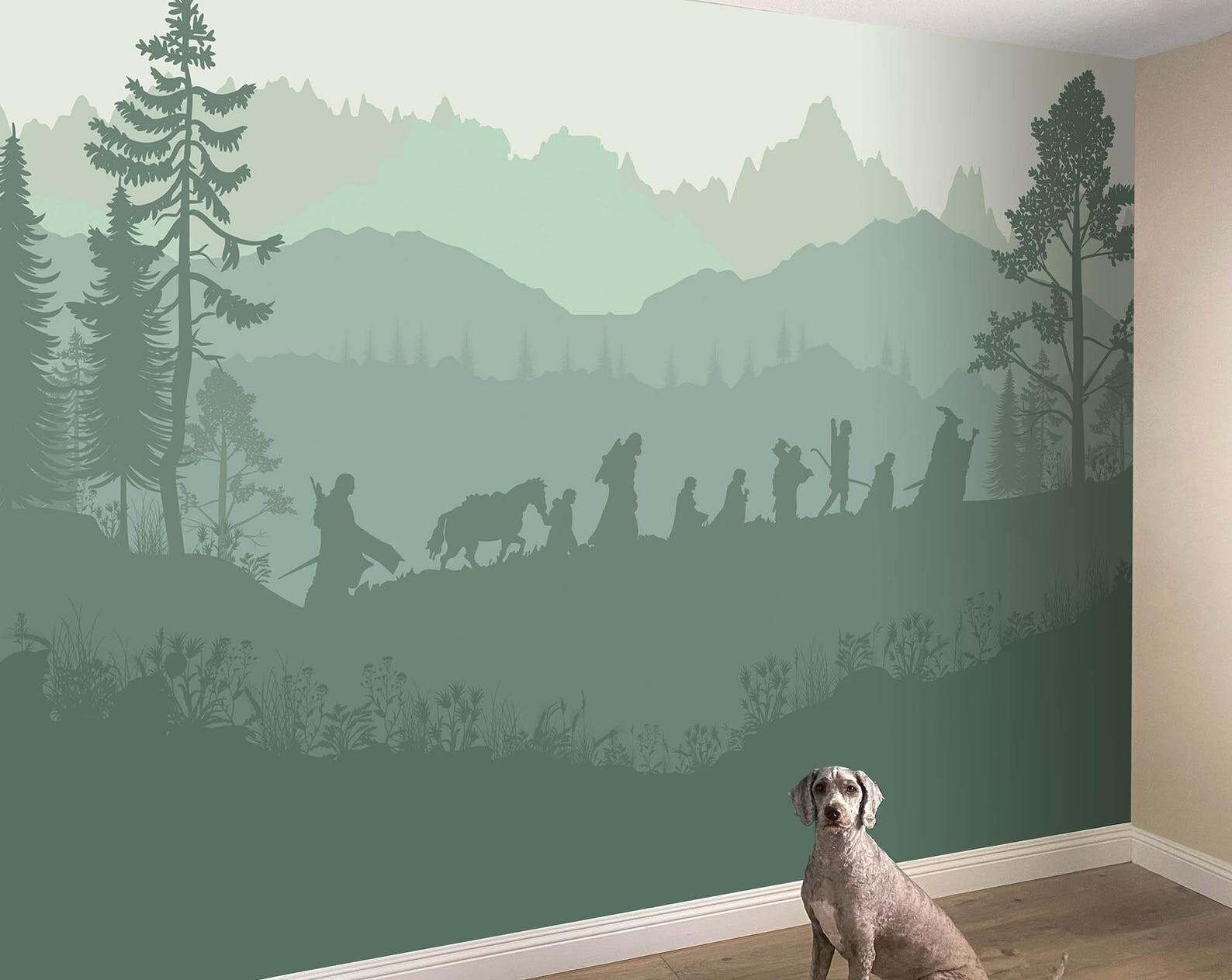 Nursery Wall Mural – Fantasy Landscape Wallpaper | Self-adhesive | Teal, Muted