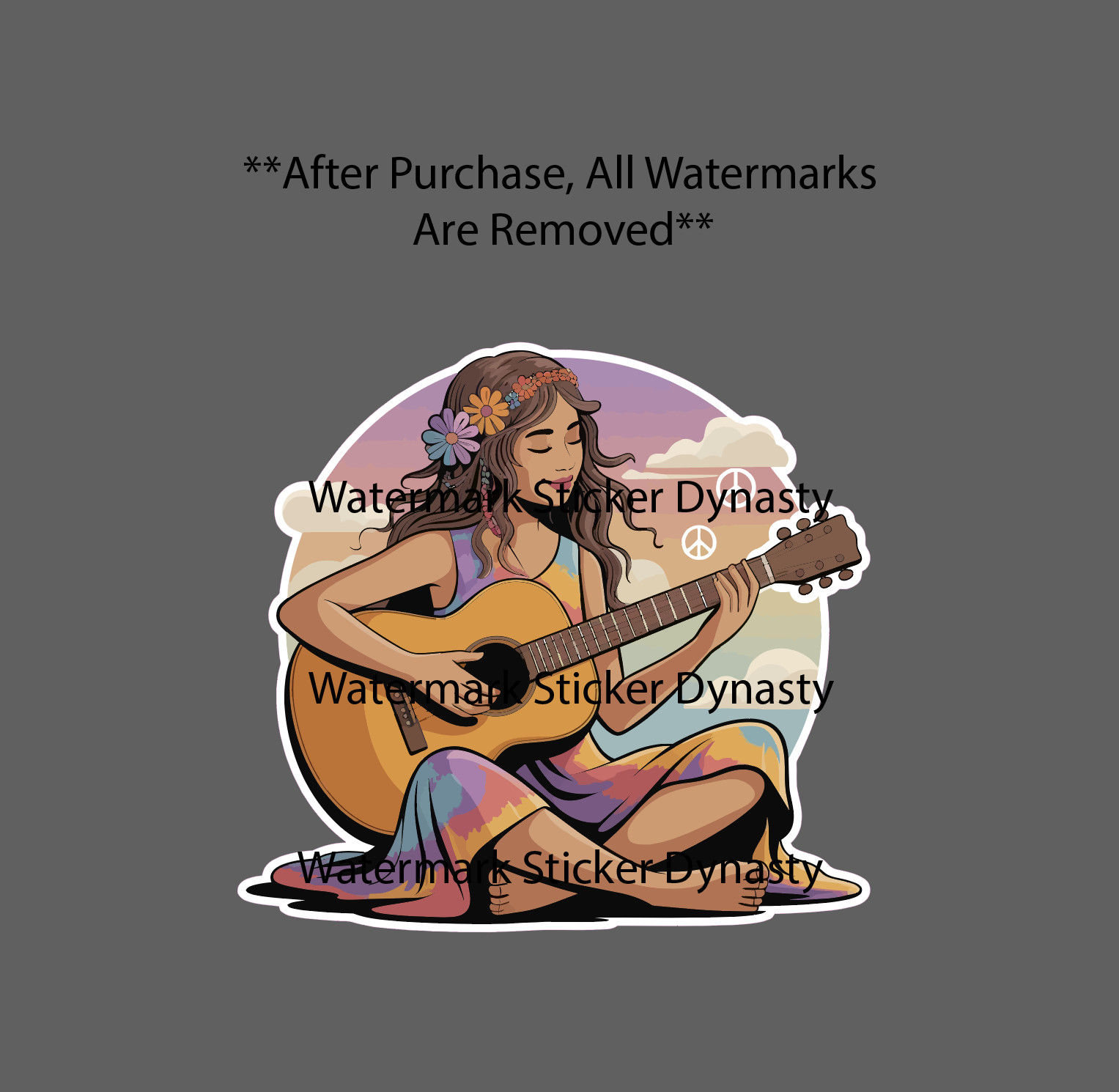 Hippie Girl Sticker Waterproof Decal Guitar Music Trippy Beach Gift NEW