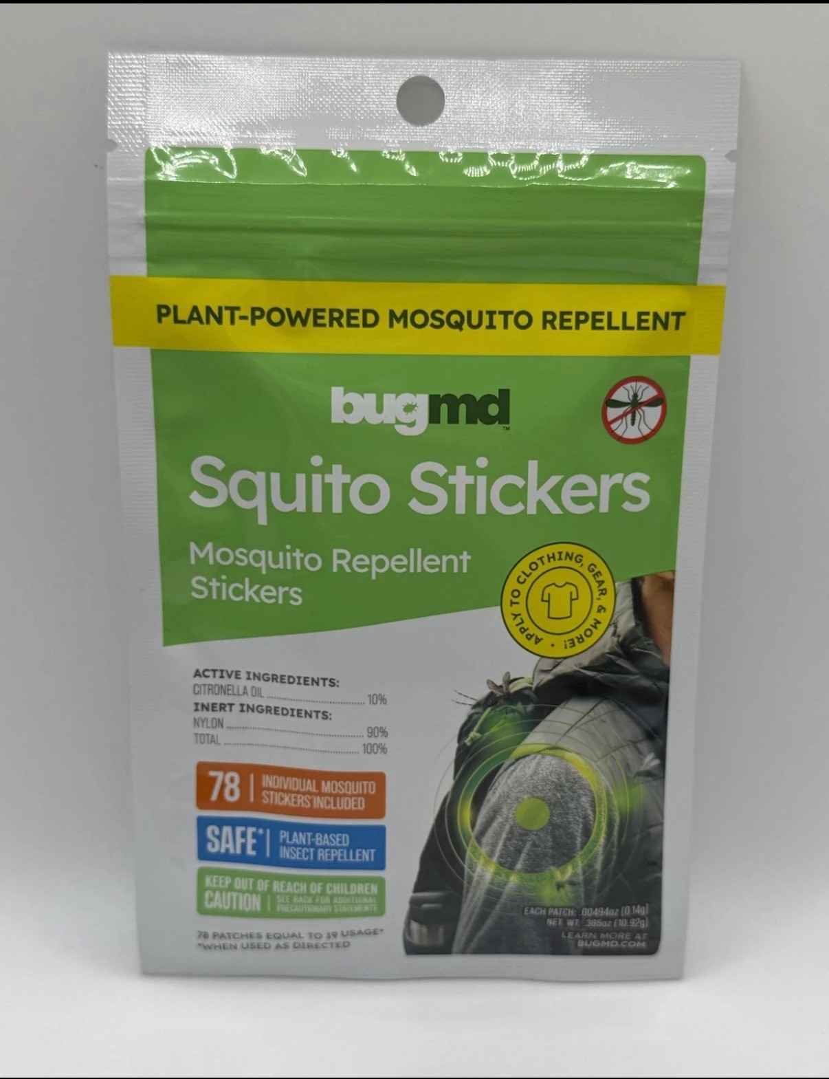 BugMD Plant-Powered Squito Stickers for Kids & Adults – 2 Packs