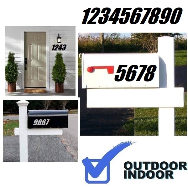 Mailbox Address Numbers Decal Sticker Window Door Wall Sign, IMPACT ITALIC BOLD
