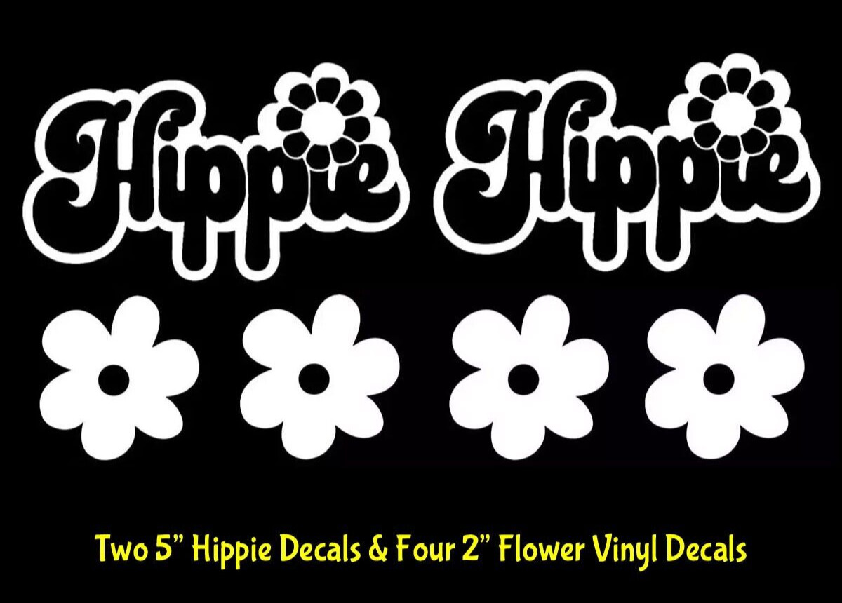 Two 5” Hippie Decals & Four 2” Flower Vinyl Decal Color Options Car Truck Window