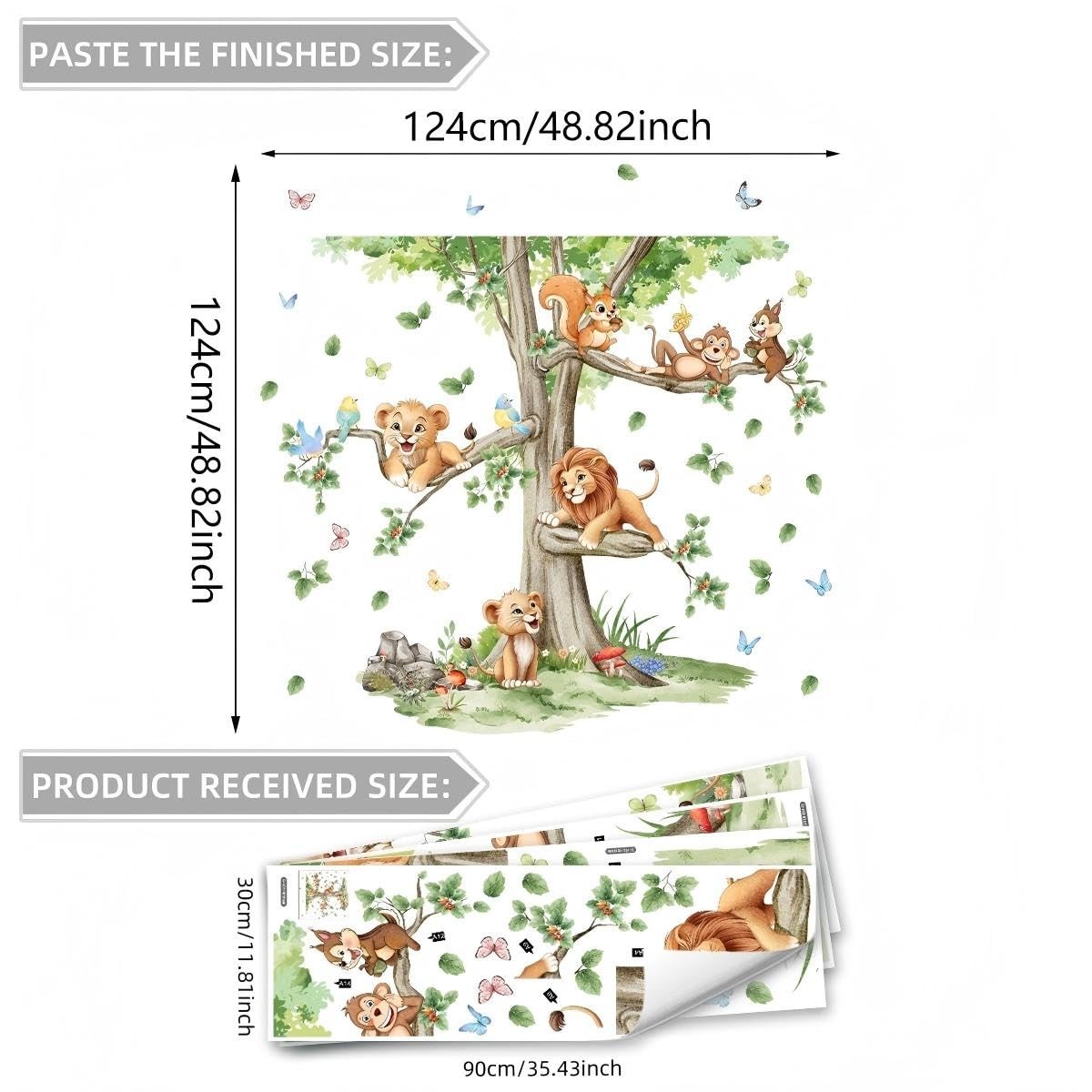 Large Tree Wall Decals with Woodland Animals, Peel and Stick Wall Stickers fo…
