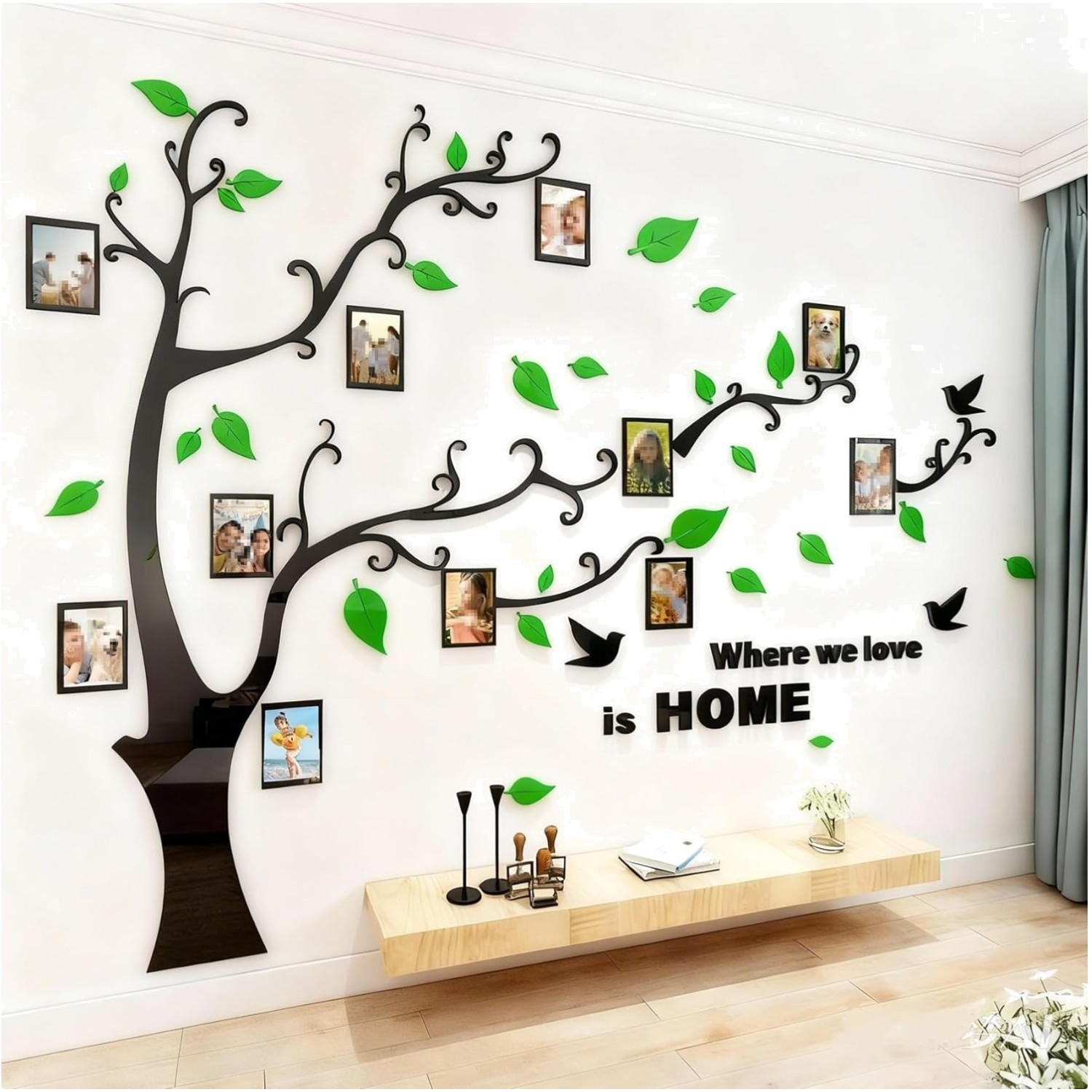 Stylish Waterproof DIY Tree Wall Decal with Acryllic Photo Frames – 131x95in