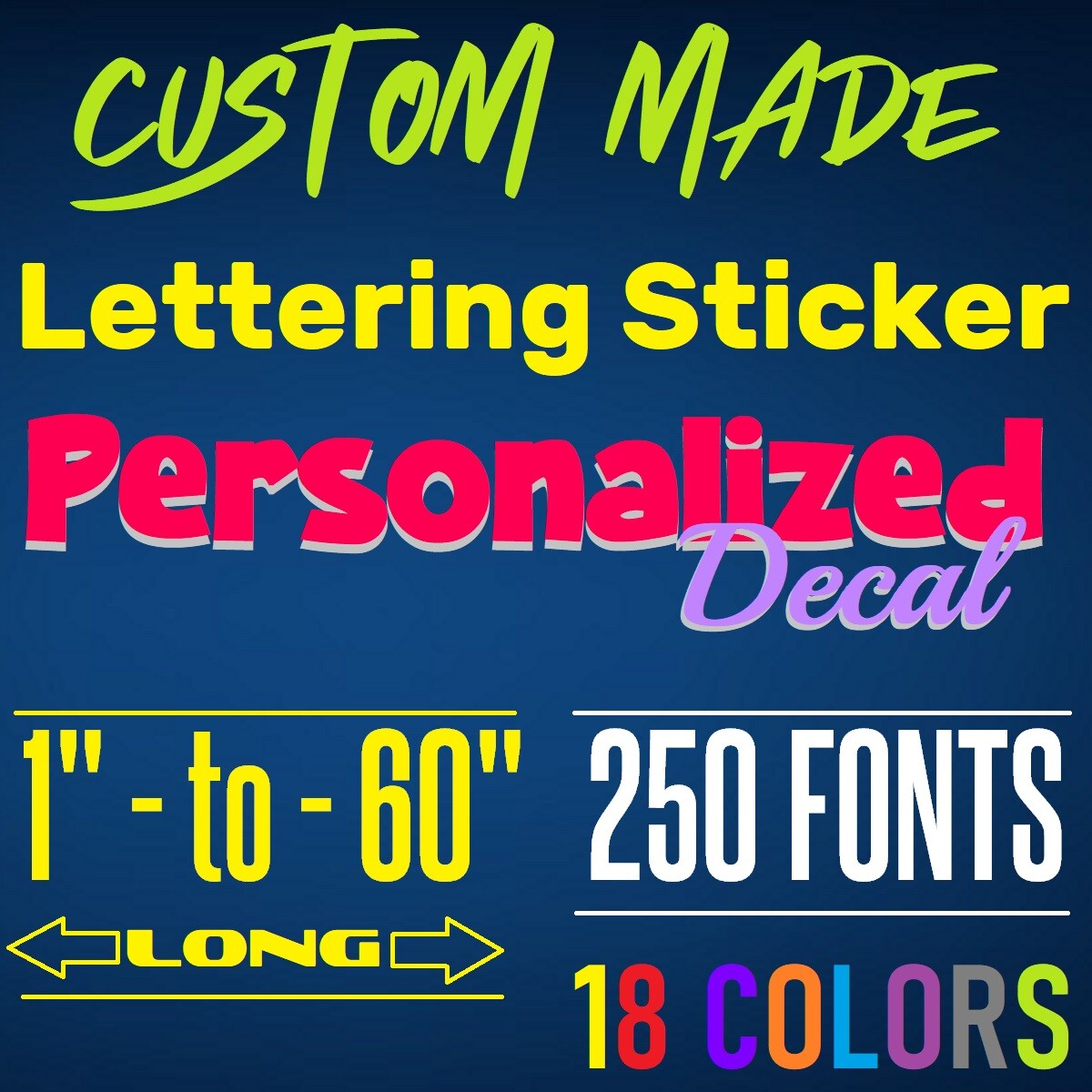 Custom Decal Sticker Vinyl Lettering Personalized Text, Window Wall Car Truck (2