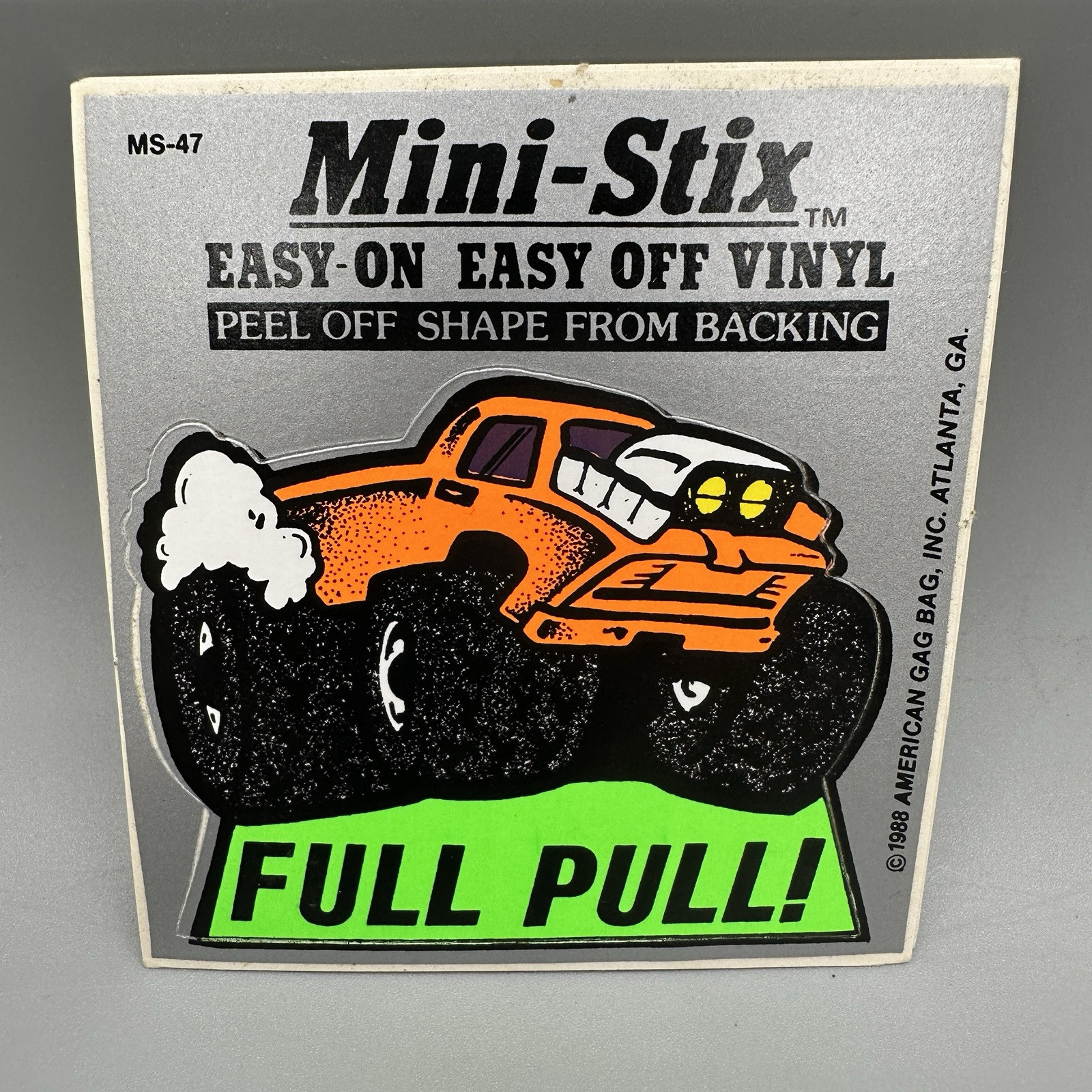 1988 Vintage "Full Pull!" Monster Truck Black Light Retro Vinyl Sticker Cut-Out