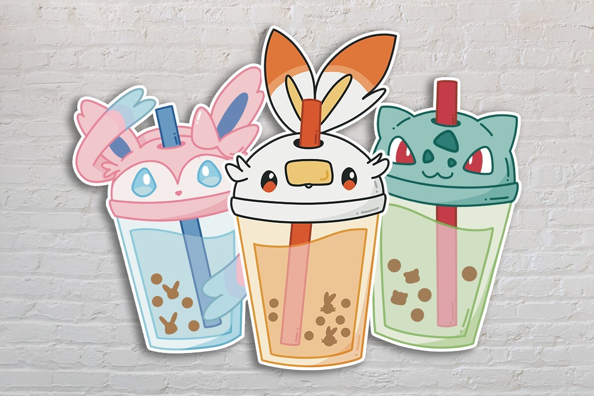 Boba Kiss-Cut Vinyl Stickers, 4 Inches Tall, Matte Finish, Pack of 3