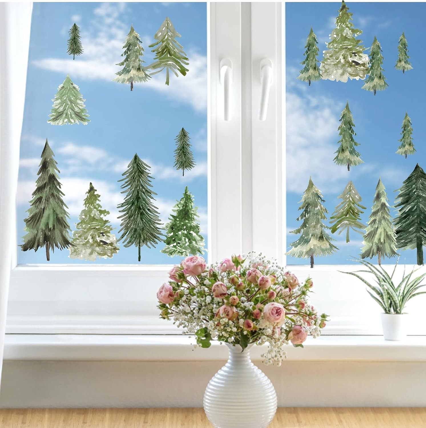 Charming Watercolor Green Tree Wall Decals – Ideal for Bedrooms & Living Rooms