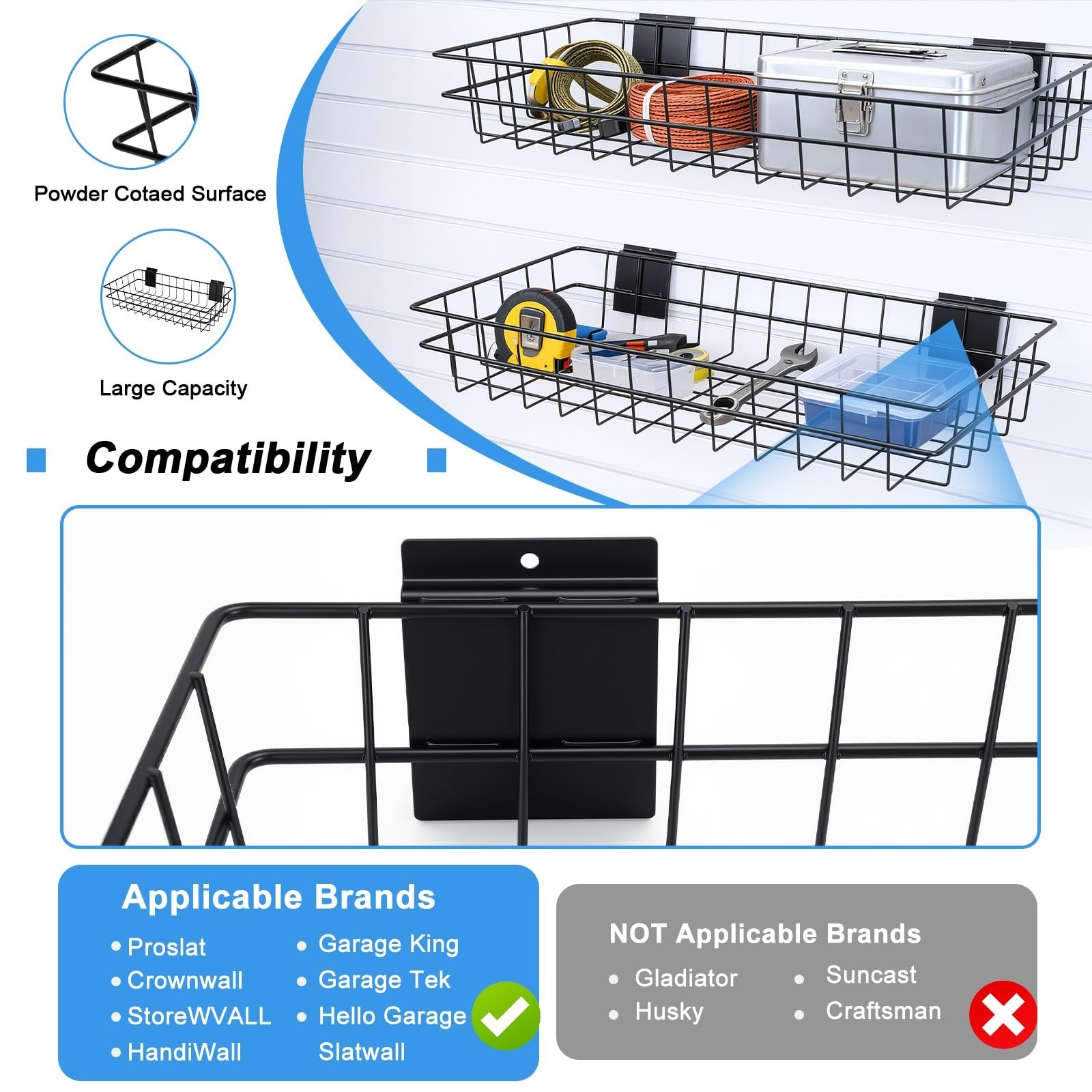 24-Inch Multi-Size Slatwall Basket Set, 4 Pack Slatwall Accessories Organizer…