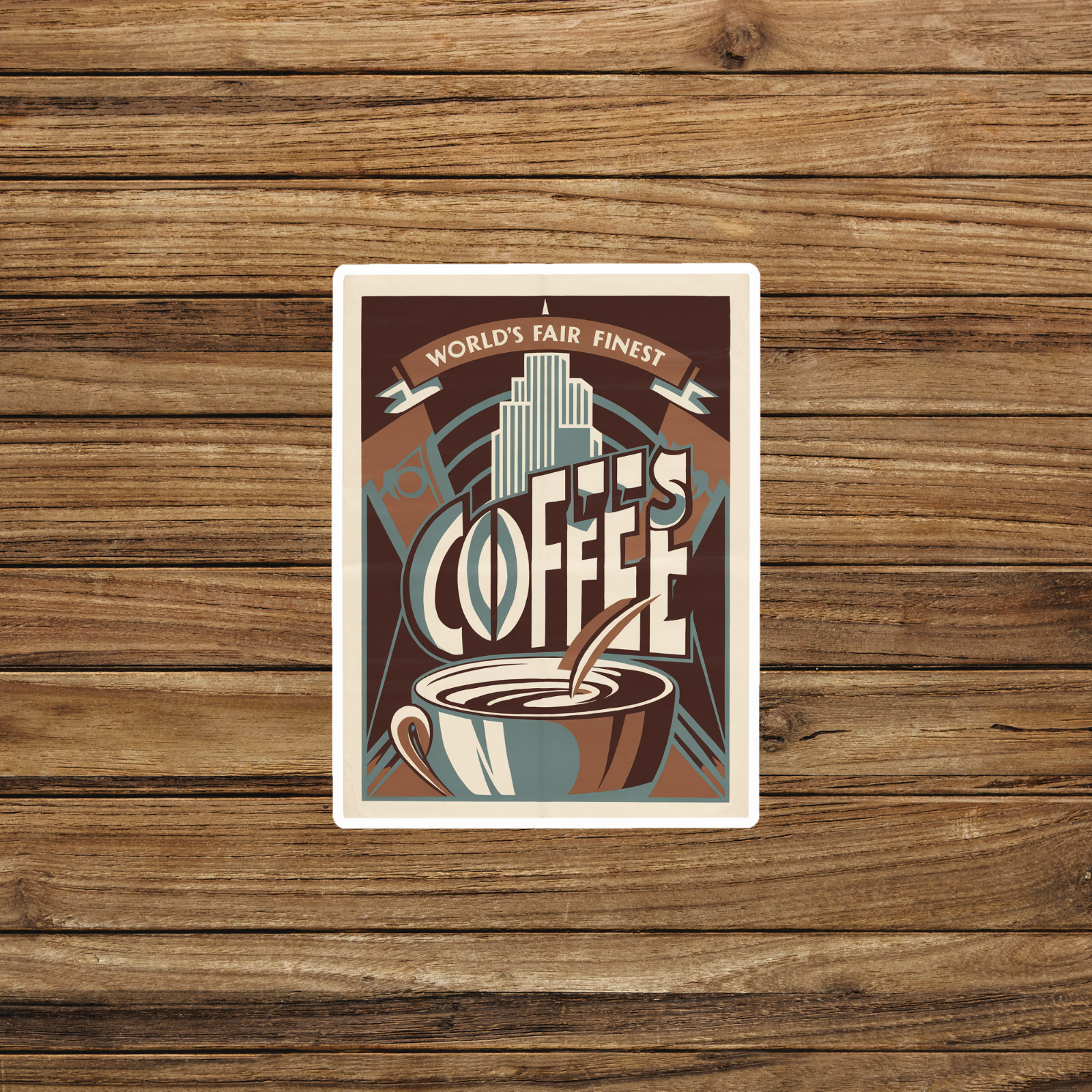 Retro World's Fair Finest Coffee sticker – Vintage Style Art Deco Print #3280
