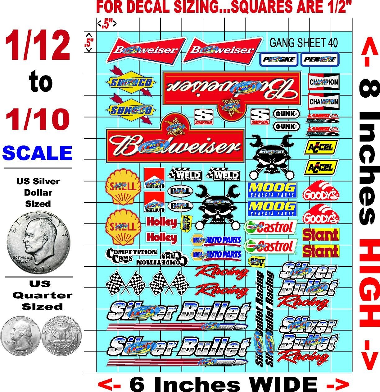WHITE Vinyl Sticker Sheet 40-R/C MODEL Decal fits 1/10-1/16 Scale MOPARSRACING