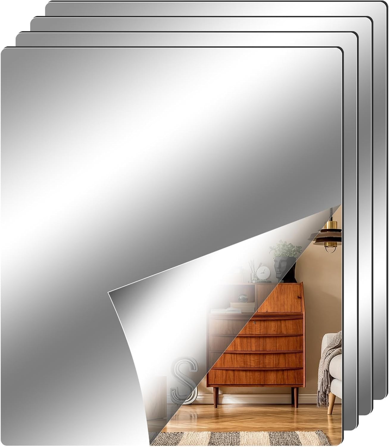 10 Pieces Flexible Mirror Sheets Self Adhesive Decorative Plastic Mirror Tiles