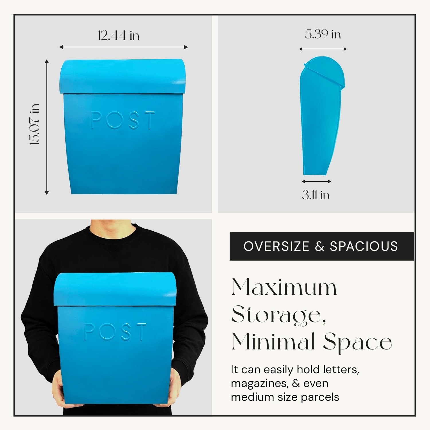 NACH Large Wall Mount Mailbox, 15.07 x 12.44 x 5.39 inches, Blue Mailboxes fo…
