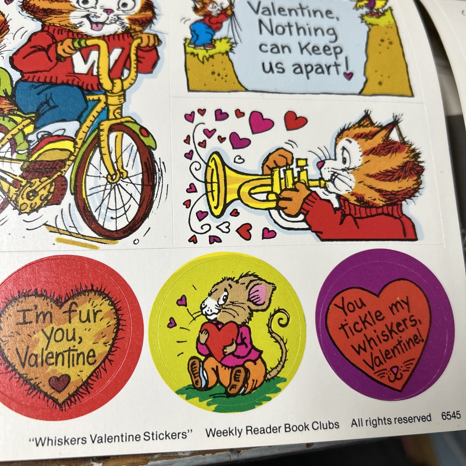 80’s Vintage Whiskers Valentine Stickers Cat Weekly Reader Kitty Duck Valentines