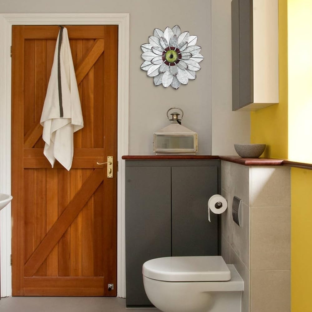 Elegant 11" Galvanized Flower Wall Decor – Brighten Living Spaces Effortlessly
