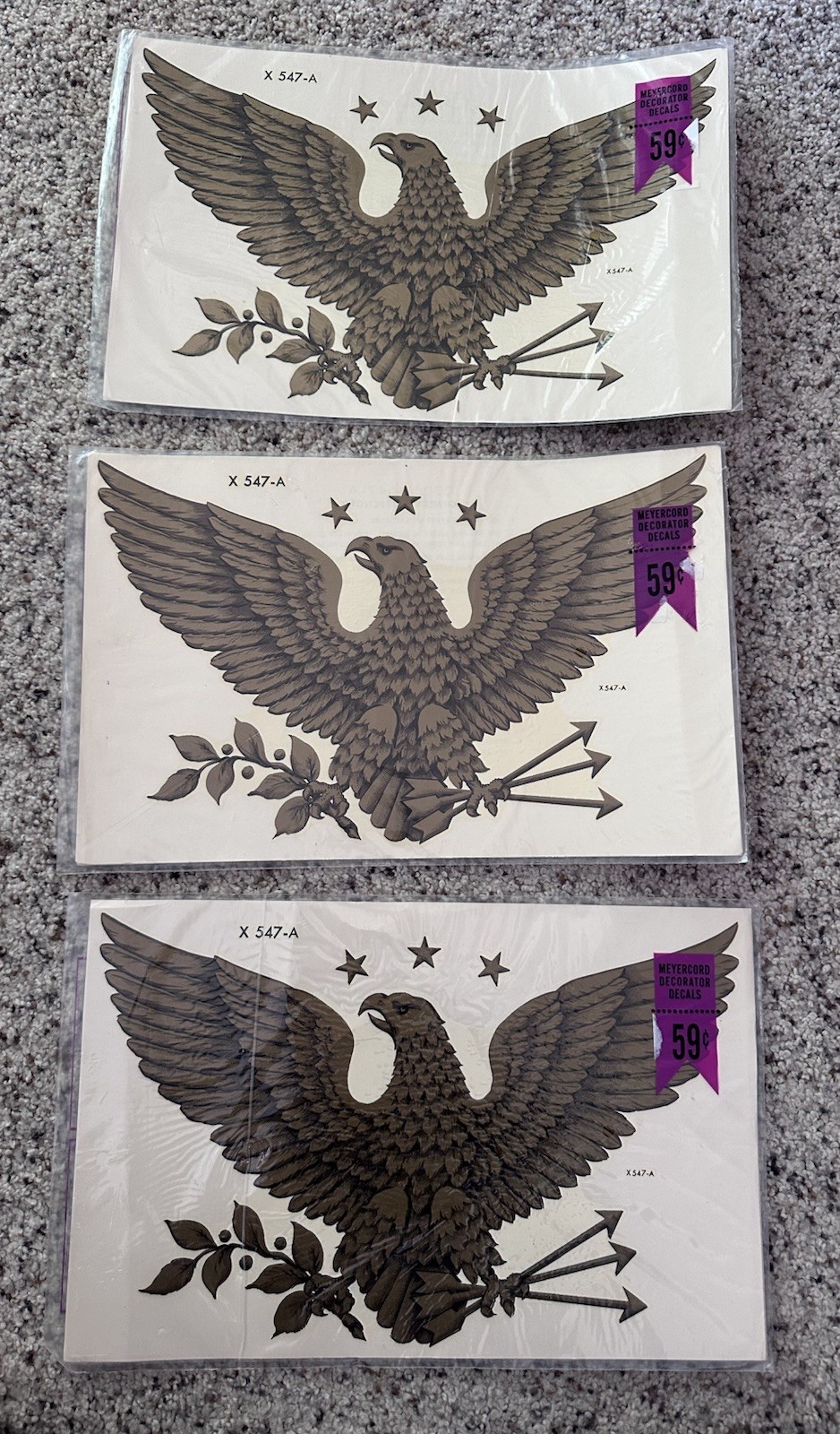 Meyercord Decals Gold Eagle 547-A 13" x 8" NEW Set of 3