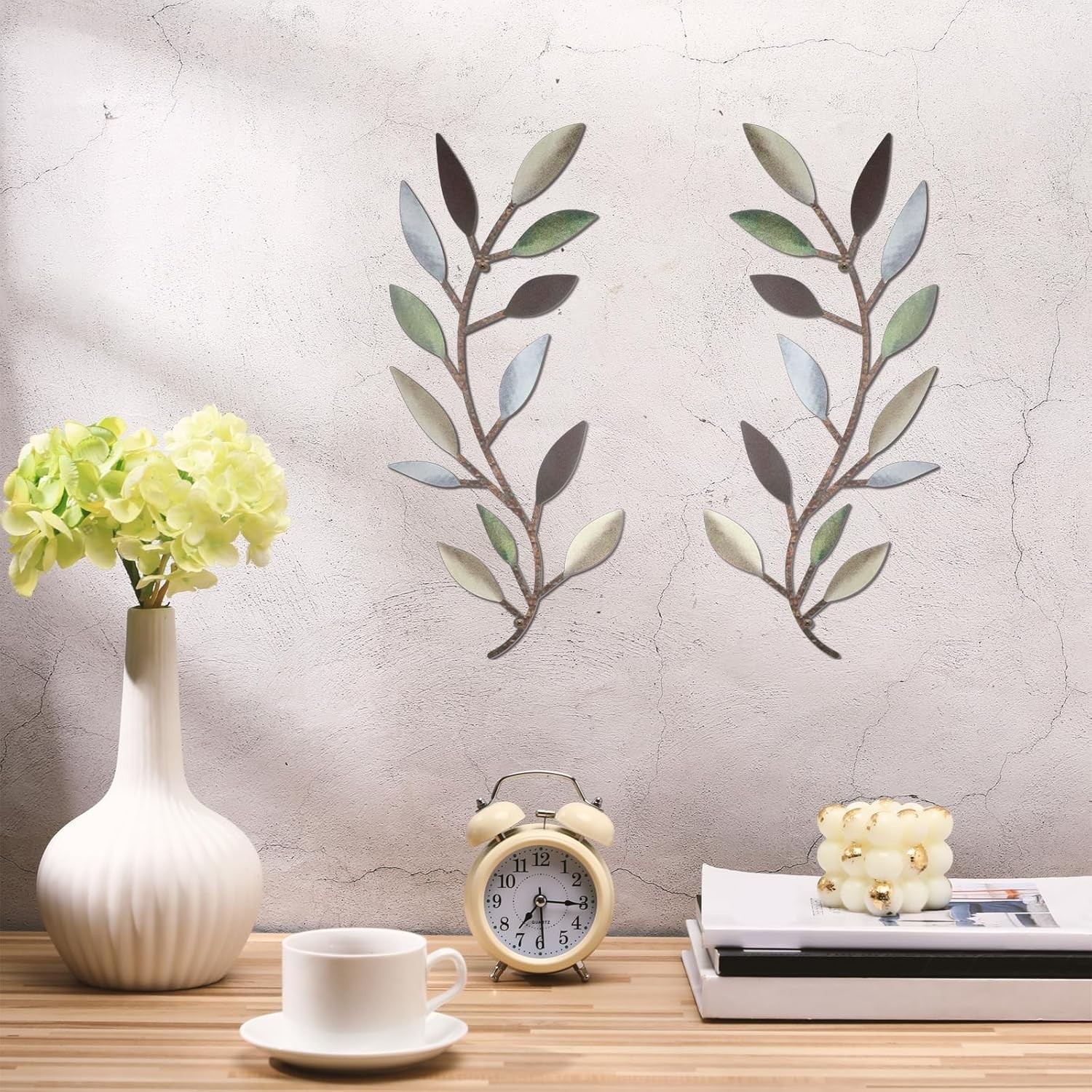 Colorful 2-Piece Metal Leaf Wall Art – Elegant Decor for Home & Garden