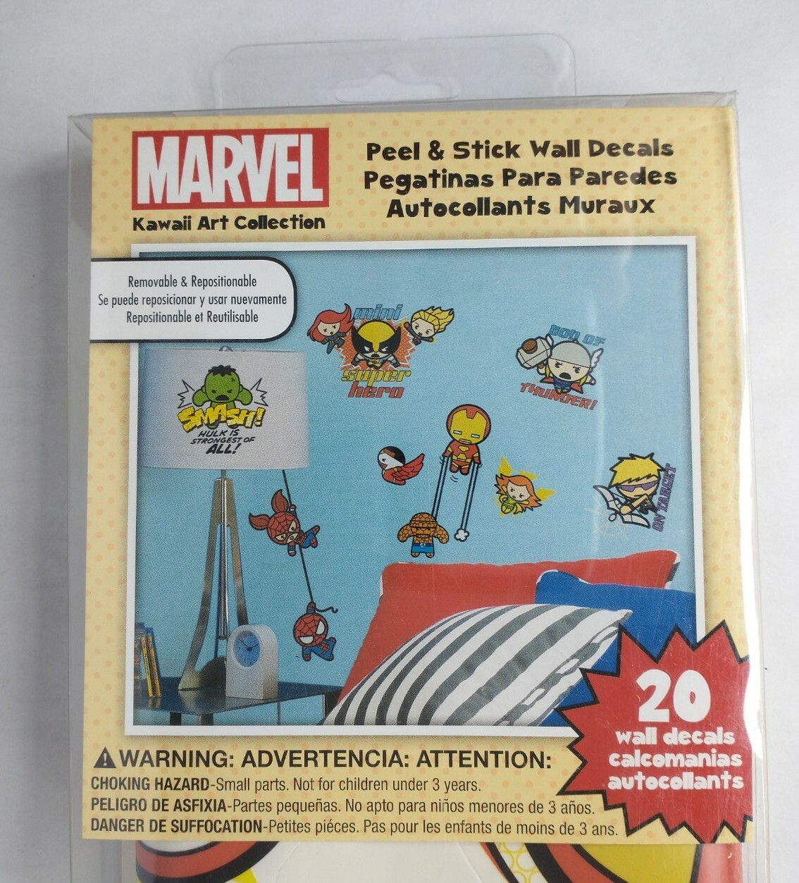 Marvel Kawaii Art Collection Peel & Stick Wall Decals Set Of 20 Stickers New