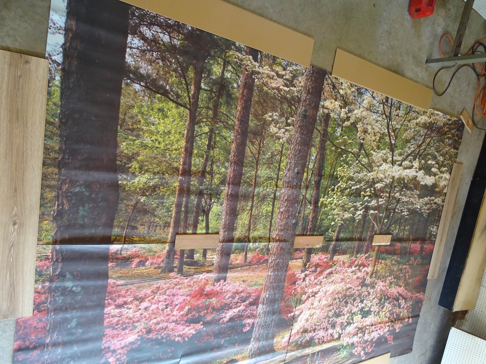 Full Wall Photo Mural Azaleas & Dogwoods Trees Railroad Track 8’ 8” x 12’ 6” NOS