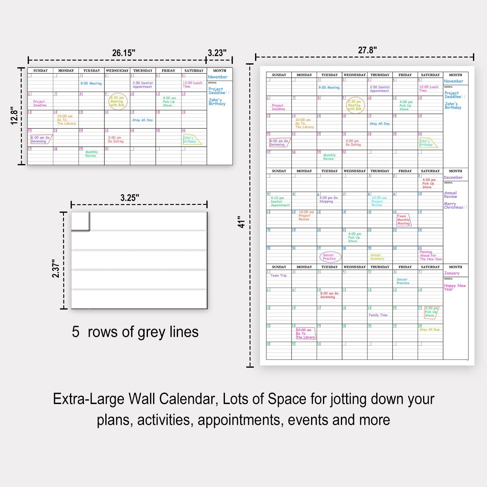 Large Dry Erase Calendar for Wall – 3 Month Vertical Wall Calendar, Reusable …