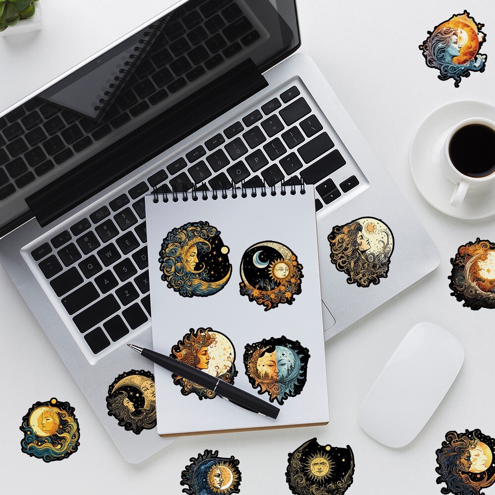 50 Pcs Stickers Nordic Sun & Moon Goddesses Luggage Skateboard Car Phone Vinyl
