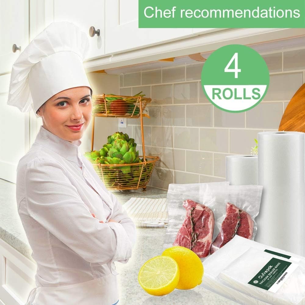 4Pack (Total 200Feet) 11×50 Rolls Vacuum Sealer Bags Rolls with BPA Free,Heavy