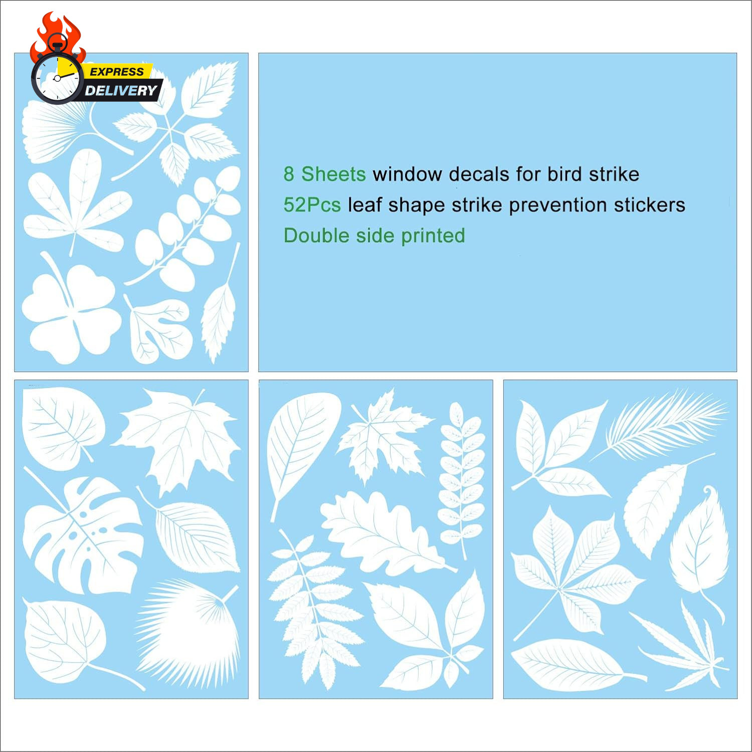 Window Decals for Bird Strikes,52 Pieces Large Leaf Shape anti Collision Window