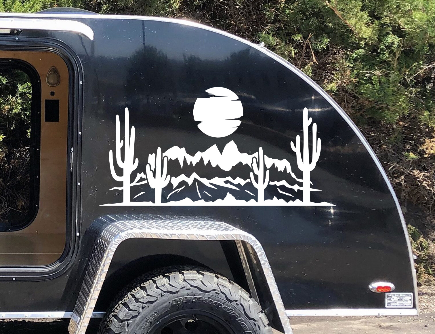 Desert Cactus Mountain Scene V4 Vinyl Decal – Sun RV Camper Graphics – Sticker