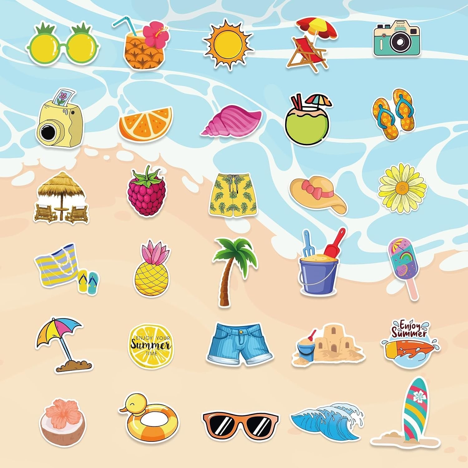 100 PCS Summer Stickers for Kids, Waterproof Beach Stickers for Water Bottles…