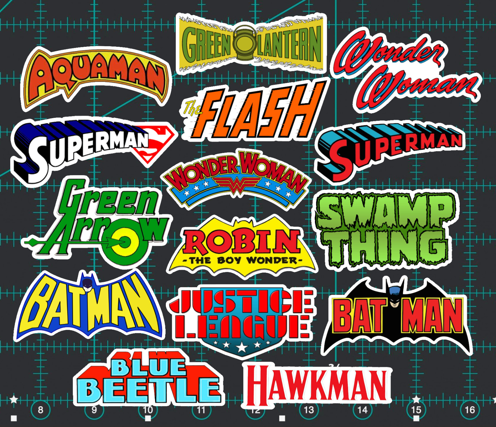 15 Classic DC Comic Logo Stickers -Clear, Holographic, or White-Batman Superman