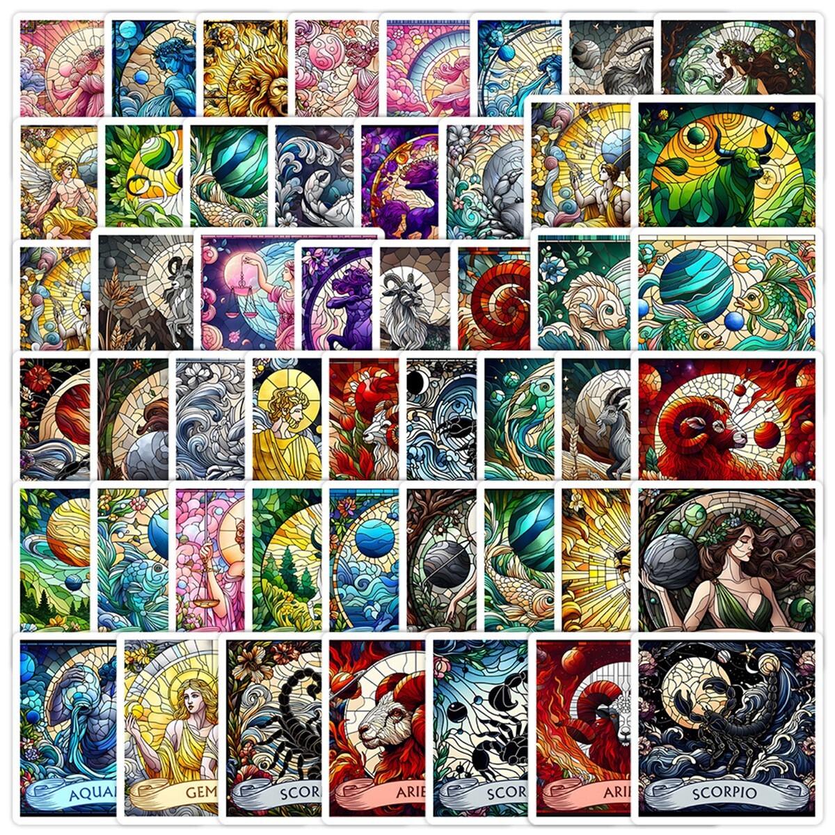 50pcs Waterproof Vinyl Stickers The 12 Zodiac Signs Luggage Phone Laptop Fridge