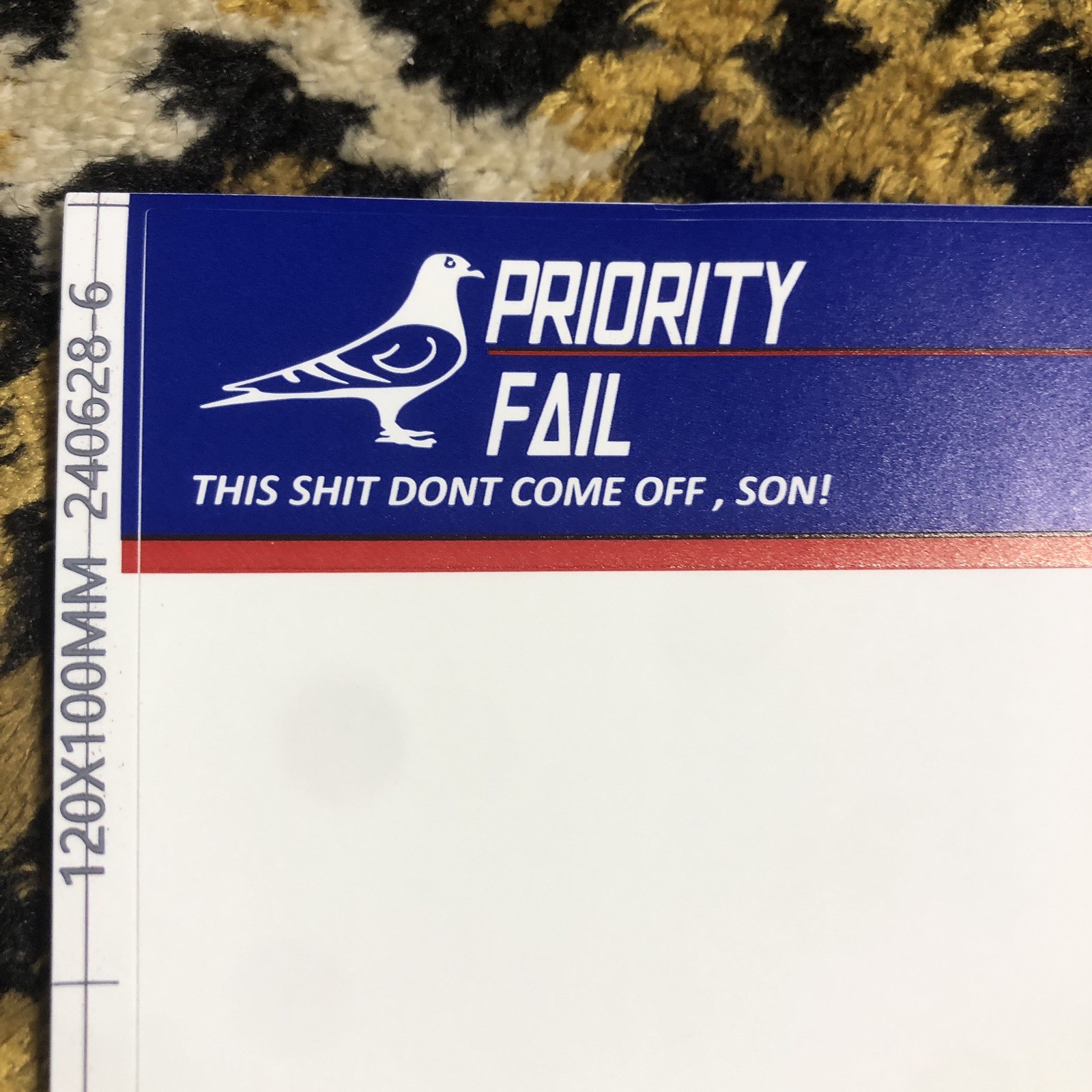 KAPZ SUPPLY DESTRUCTIBLE VINYL EGGSHELL JUMBO 10x12CM STICKER SLAPS PRIORITY 50
