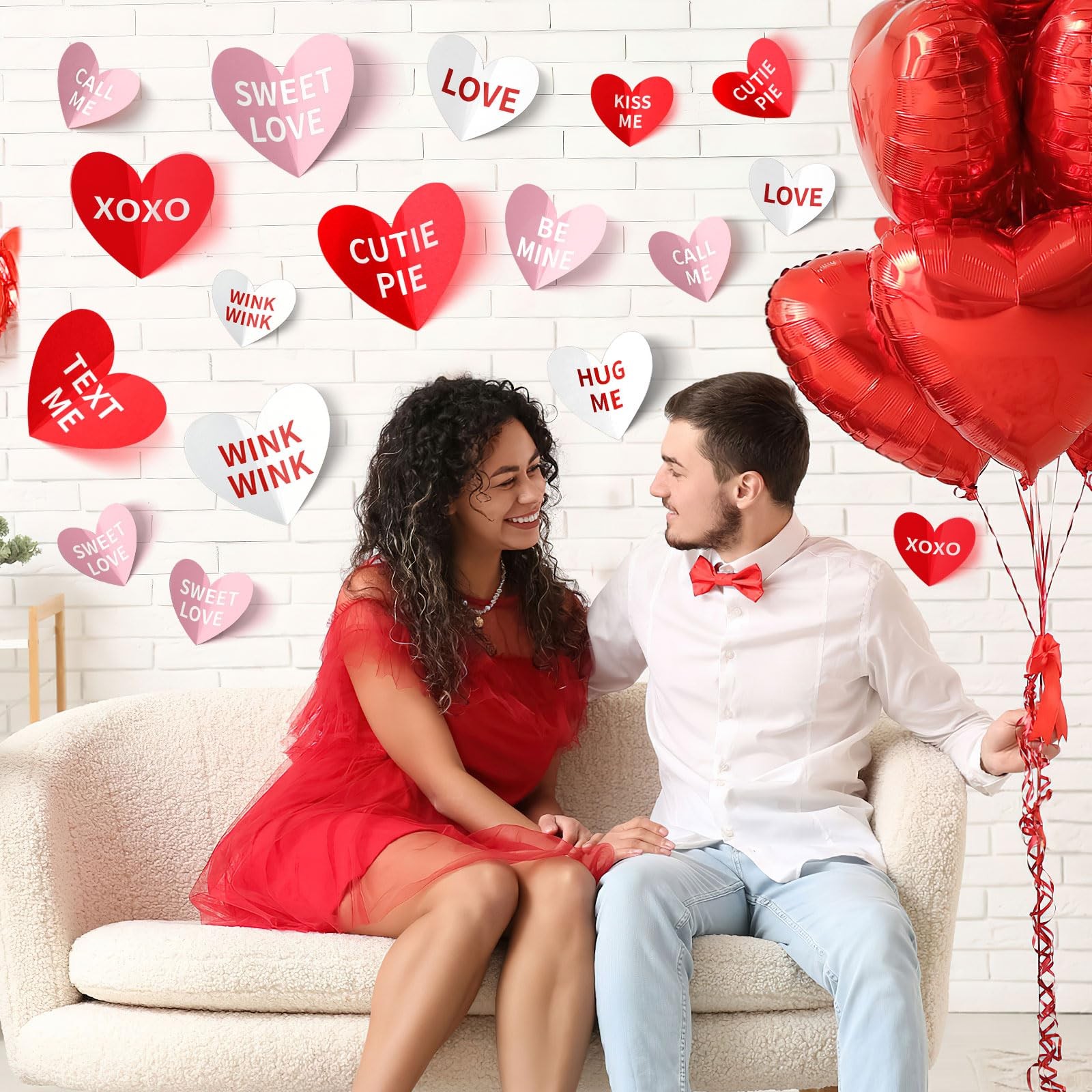 60PCS Valentine's Day Heart Wall Stickers, Valentines Wall Pink Red Decoratio…