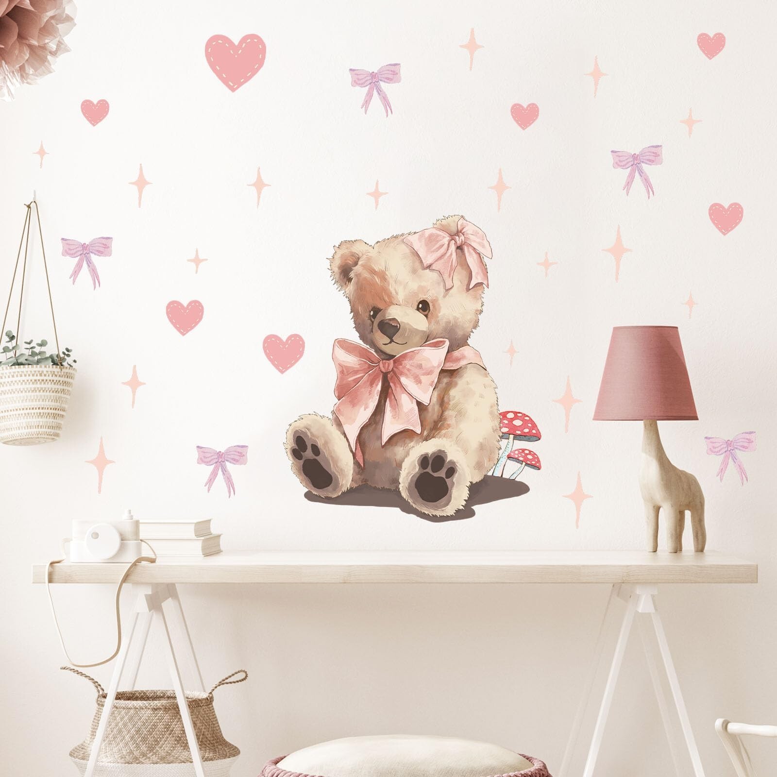 Cute Teddy Bear Doll Wall Stickers for Nursery Pink Wall Decals for Kid Girl …